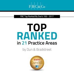 Picture of "Top Ranked in 21 Practice Areas" by Duns100 ranking guide